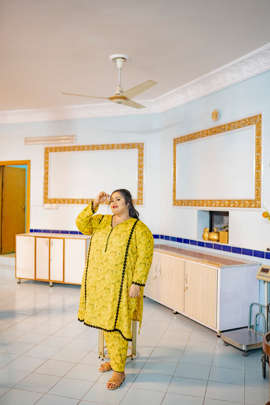 Golden Bloom – Plus Size Lawn Suit (2PC) PSW-9493