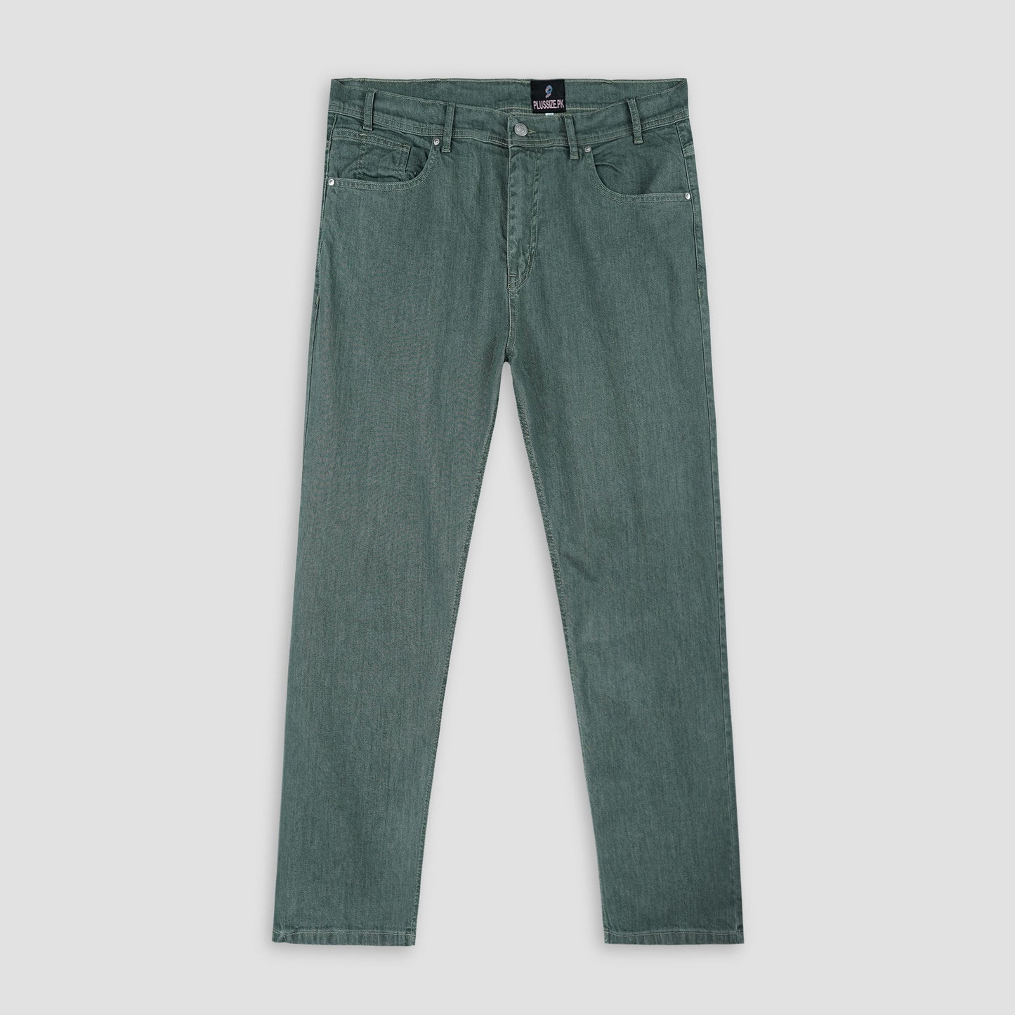 Green Plus Size Classic Straight-Leg Jeans with a zip fly, button closure, and five-pocket design. Stretch fabric ensures a comfortable and flattering fit.