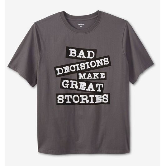Grey Bad Decisions Slogan Graphic T-Shirt – Front View with Bold Text Print