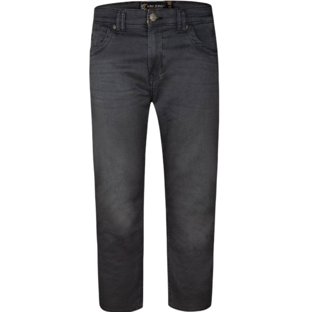 Charcoal grey regular fit straight leg stretch jeans – cotton blend.