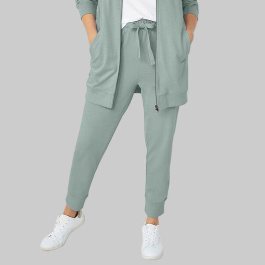Grey Spruce French Terry Sweatpants with elastic waistband, drawstring, and ribbed cuffs — ankle-length plus size joggers for everyday wear.