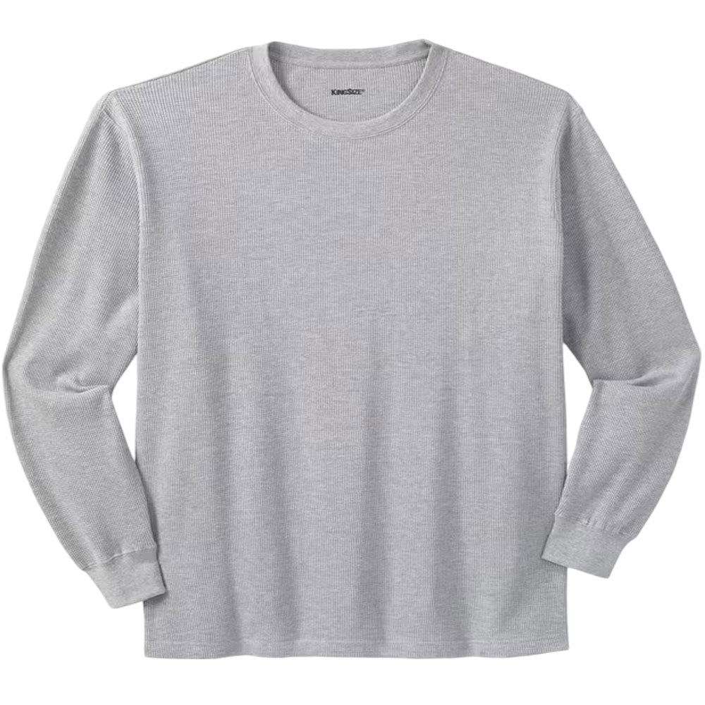 Grey waffle knit thermal crewneck t-shirt with long sleeves and soft textured fabric