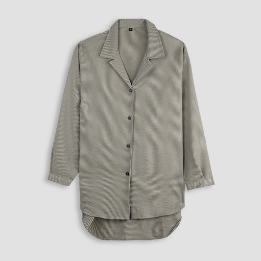 Grey Striped Women's Long-Sleeve Shirt PSW-9194