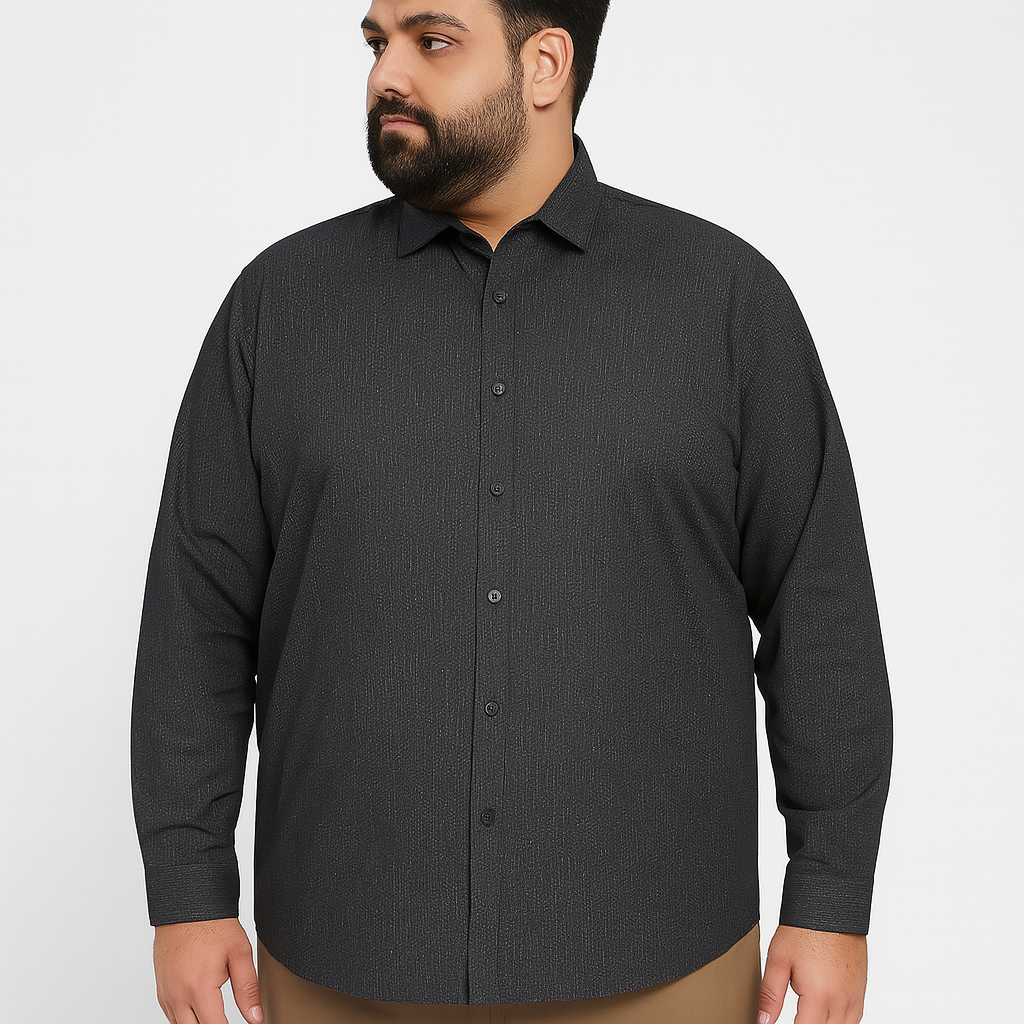 Grey Textured Plus Size Smart Casual Shirt PSM-9872