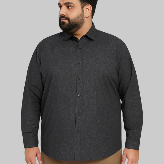 Grey Textured Plus Size Smart Casual Shirt  PSM-9872