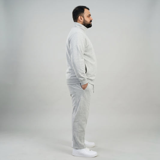 Light Grey & White Contrast Tracksuit Set for Men, Scuba Fabric