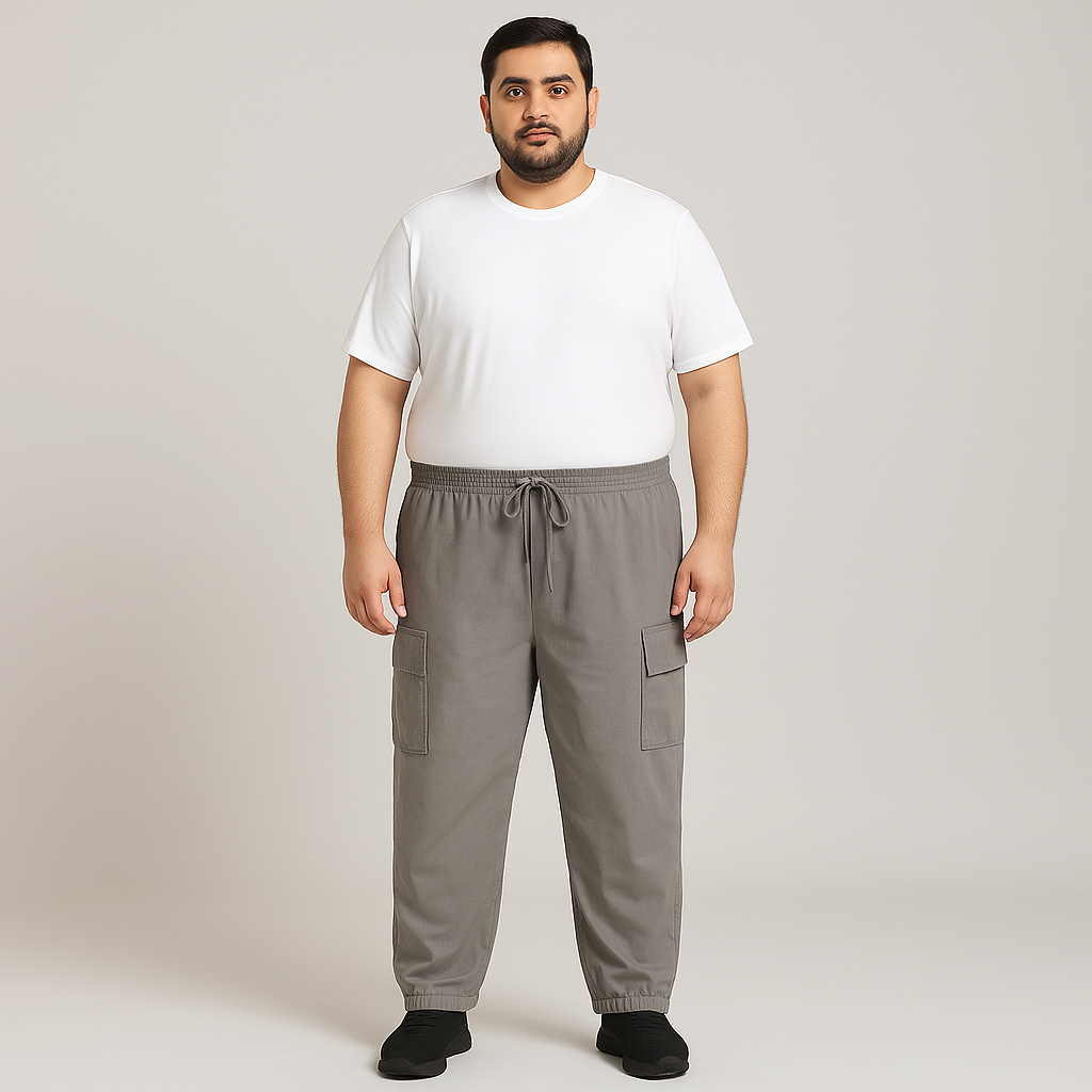 Grey Plus-Size Cargo Cotton Joggers PSM-8810