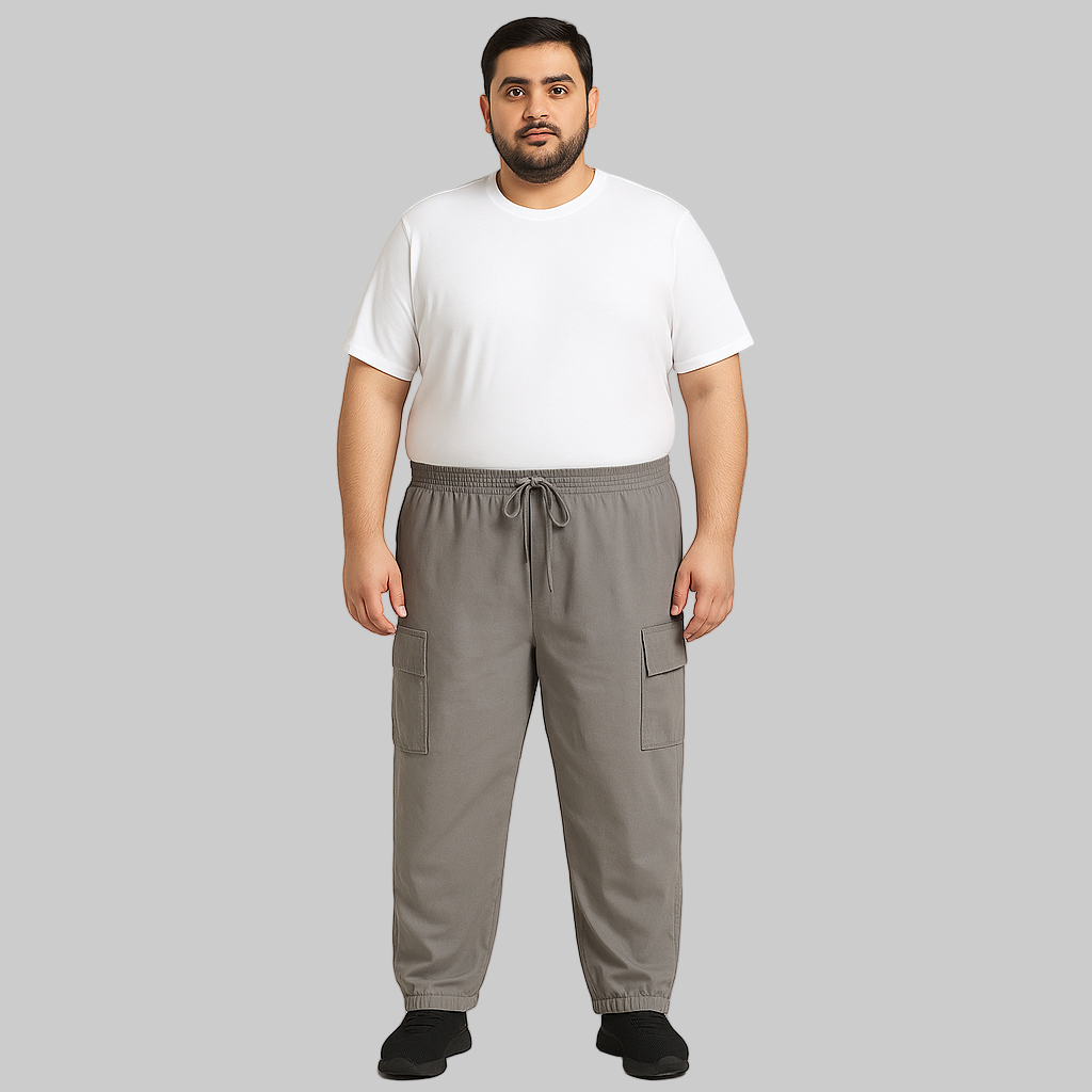 Grey Plus-Size Cargo Cotton Joggers PSM-8810
