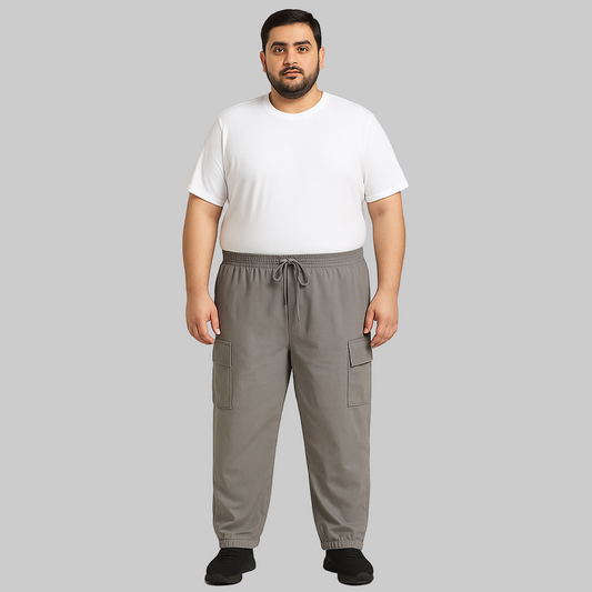 Grey Plus-Size Cargo Cotton Joggers PSM-8810