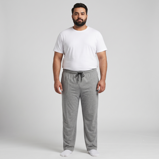 Grey Plus Size Side Piping Jersey Knit Trousers PSM-9739