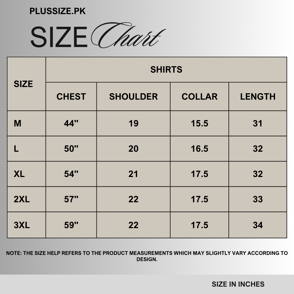 Size chart for Slate Blue Short Sleeve Shirt PSM-10145