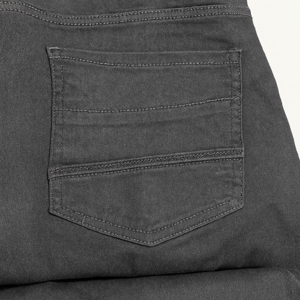 Flat lay of Heather Charcoal Stretch Jeans in dark wash stretch denim