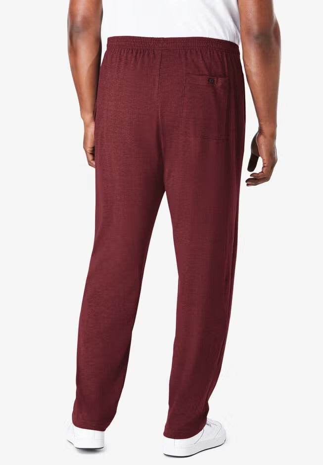 Heather Deep Burgundy Jersey Open Bottom Pants with Drawstring Waist – Relaxed Fit