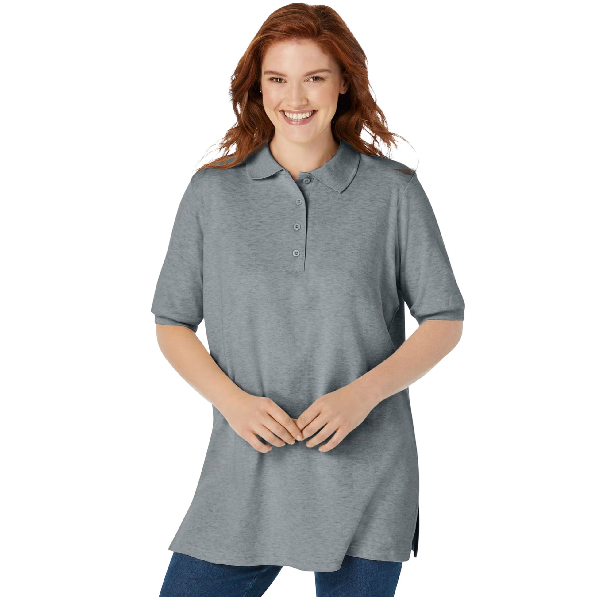 Heather Grey Polo Tunic with Elbow Sleeves