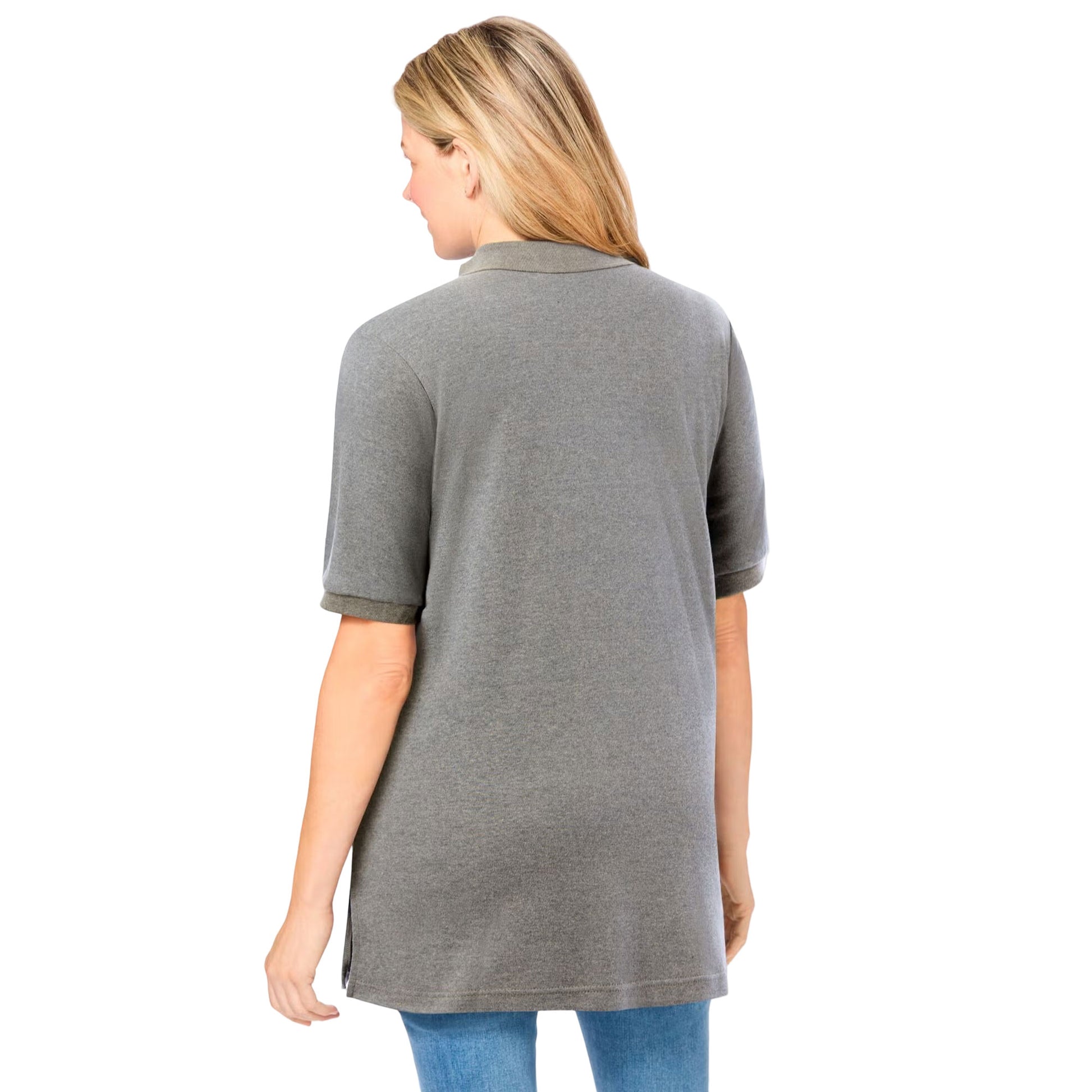 Heather Grey Polo Tunic with Elbow Sleeves