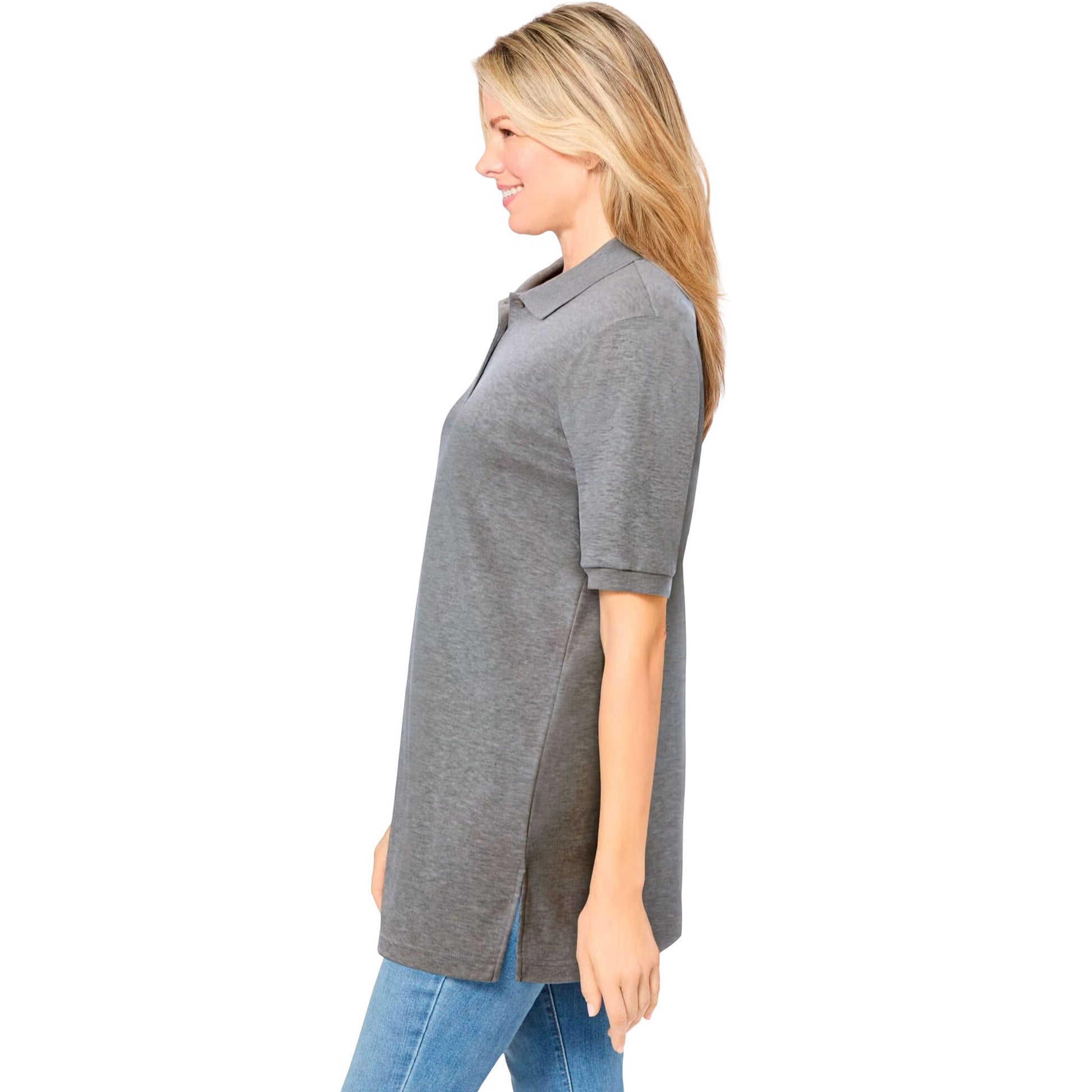 Heather Grey Polo Tunic with Elbow Sleeves