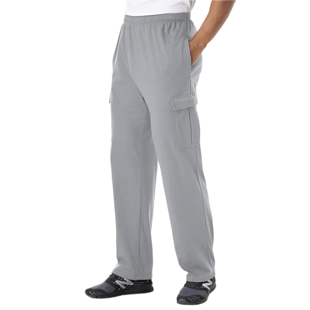 Heather grey plus size jersey cargo pants with elastic waist and cargo pockets