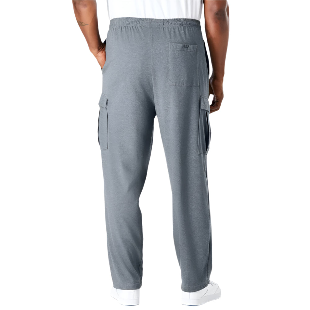 Heather grey plus size jersey cargo pants with elastic waist and cargo pockets
