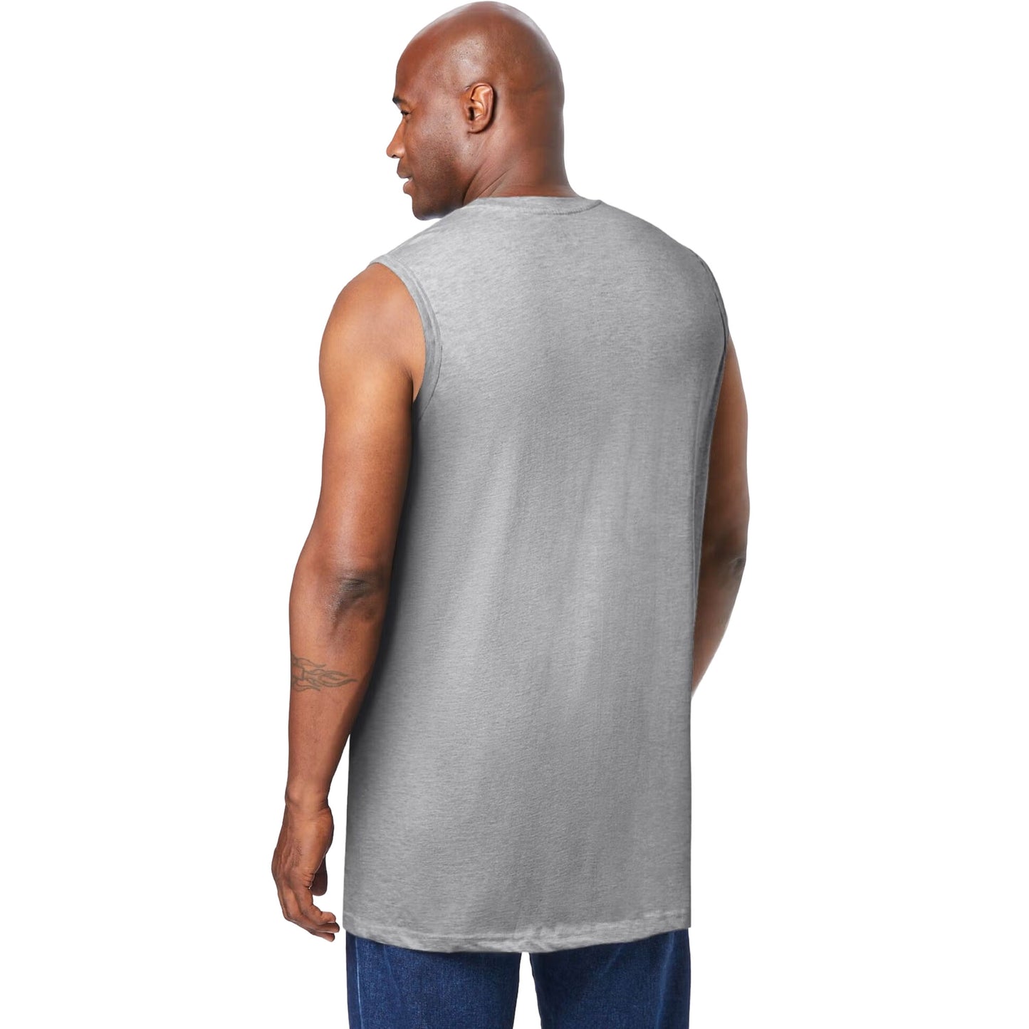 Heather grey lightweight muscle tee with chest pocket and sleeveless design