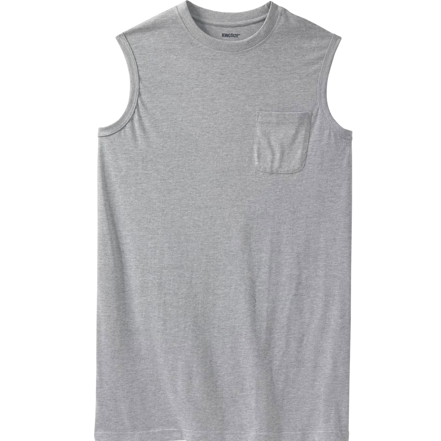 Heather grey lightweight muscle tee with chest pocket and sleeveless design