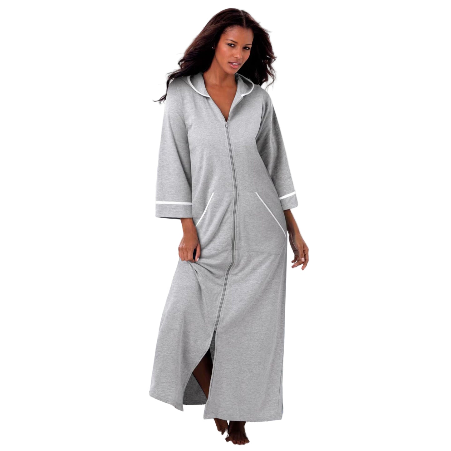 Flat-lay of Heather Grey Long French Terry Robe on neutral background