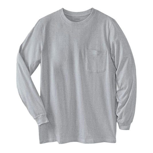 Heather grey long sleeve pocket T-shirt with crewneck and relaxed fit
