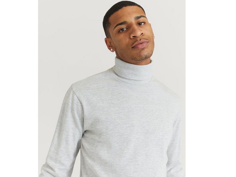 Heather Grey Roll Neck Long Sleeve T-Shirt PSM-4171