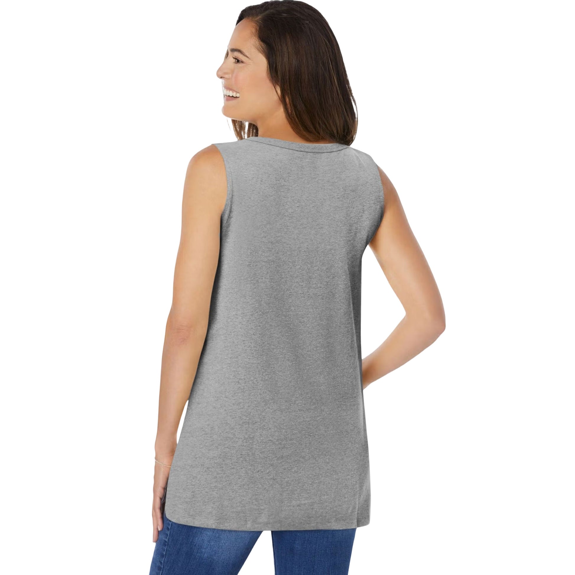 Heather Grey Sleeveless Shirred V-Neck Tunic – Soft Cotton Blend