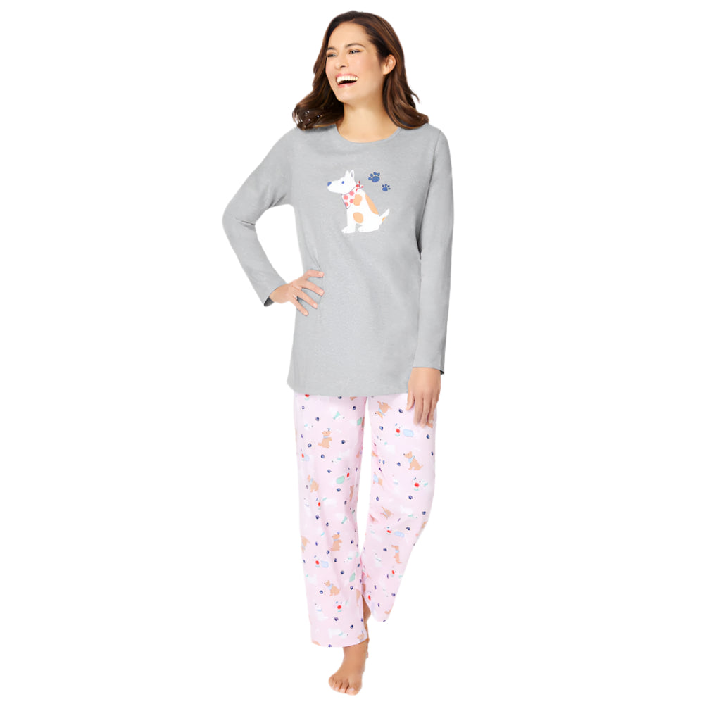 Heather Grey Long Sleeve Knit PJ Set – Lightweight Spring Sleepwear