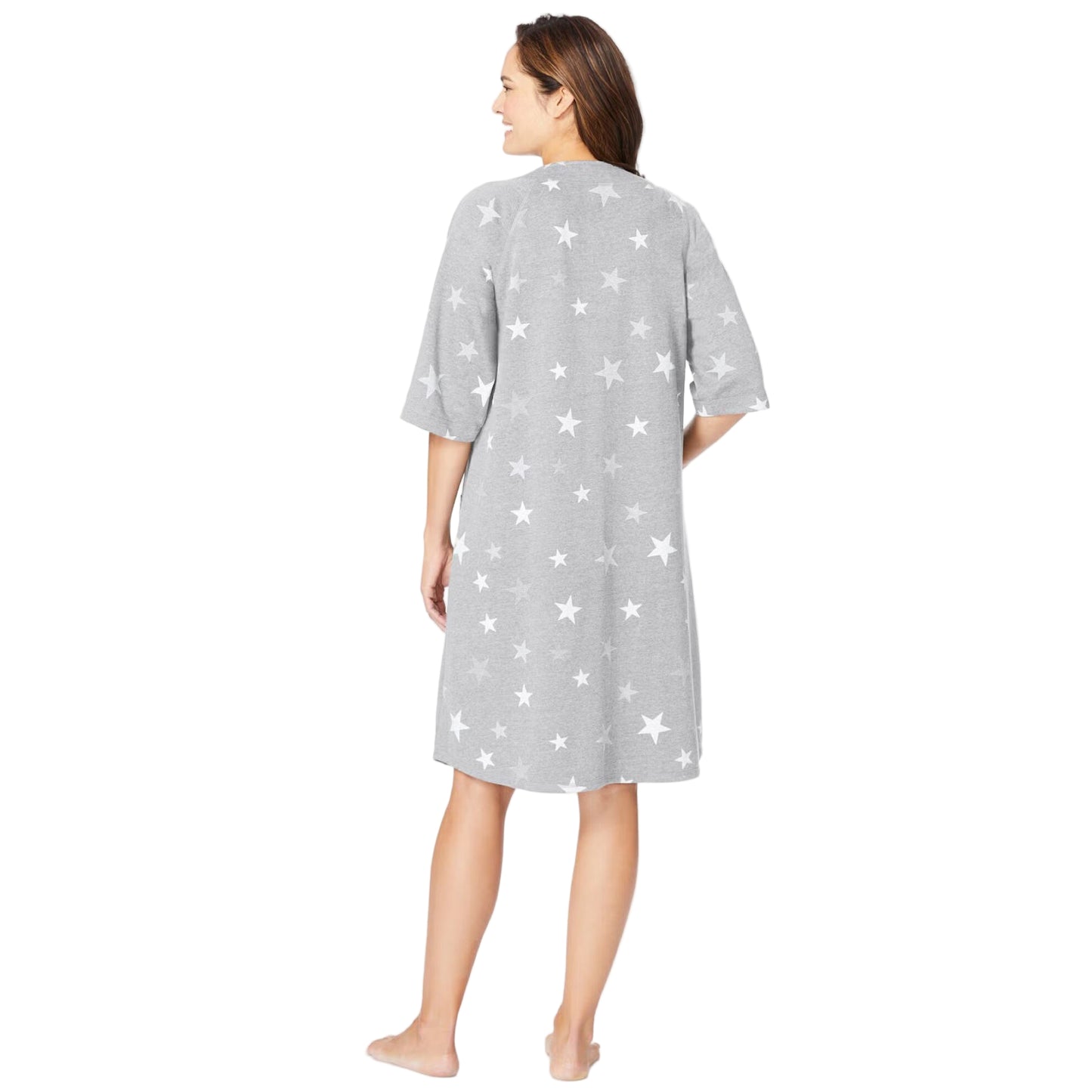 Flat-lay of Heather Grey Stars Zip-Front Robe on neutral background