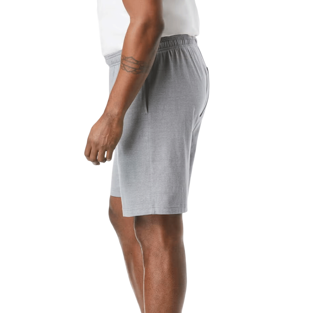 Heather Gunmetal Lightweight Jersey Shorts with an elastic waistband, drawstring, and side pockets. Available in sizes S to 10XL.