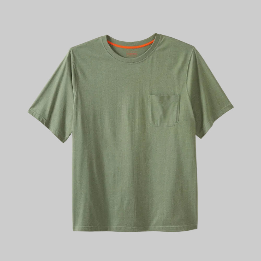 Heather Moss Big & Tall Size Pocket Crewneck T-Shirt with chest pocket, crewneck design, and soft breathable fabric for everyday casual wear.