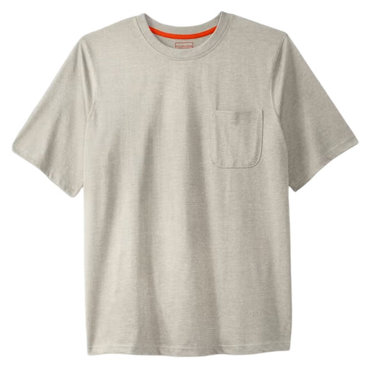 Heather oatmeal crewneck t-shirt with chest pocket and soft heathered fabric