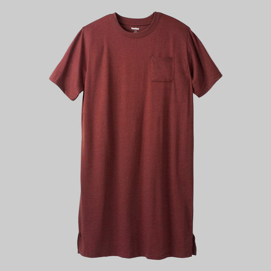 Heather Rich Burgundy lightweight short sleeve cotton nightshirt with chest pocket and side vents.