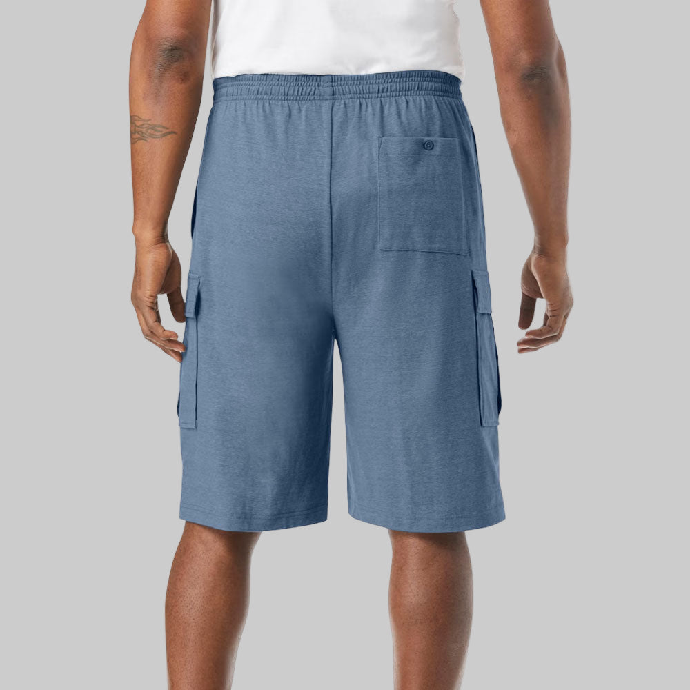 Heather Slate Blue Lightweight Jersey Cargo Shorts with Elastic Waist and Cargo Pockets – Relaxed Fit