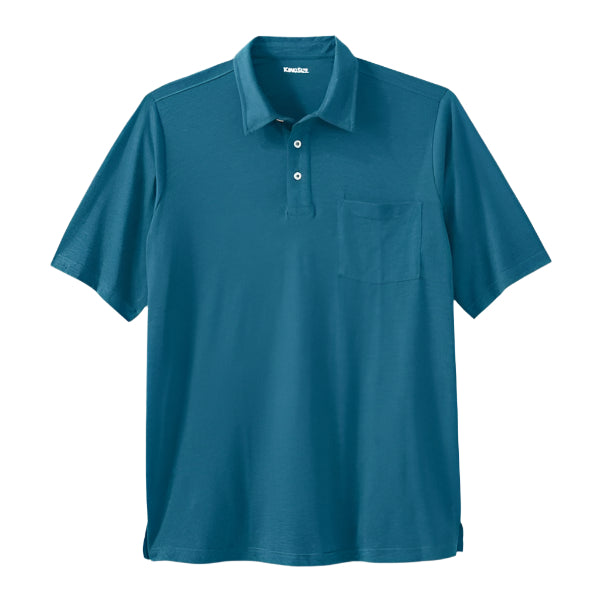 Heather Teal Shrink-Less™ Polo Shirt – Big & Tall, Relaxed Fit, Ribbed Collar