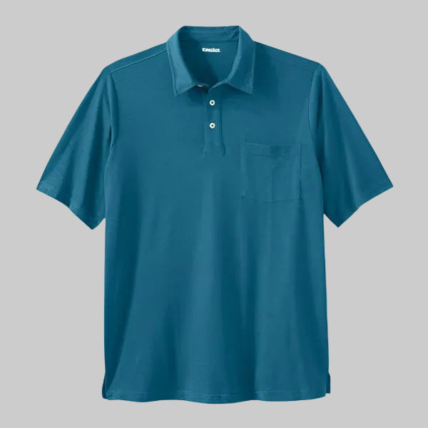 Heather Teal Shrink-Less™ Polo Shirt – Big & Tall, Relaxed Fit, Ribbed Collar