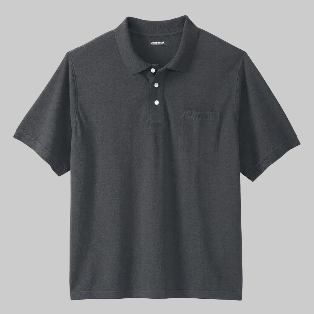 Heather charcoal polo shirt made from comfortable pique polo fabric
