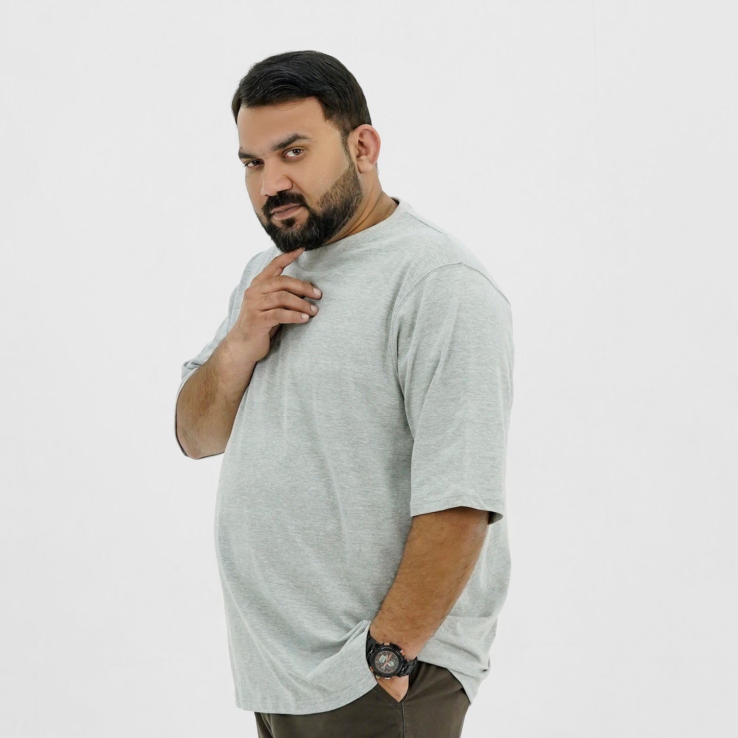 Plain Heather Grey Plus Size Crewneck T-Shirt PSM-8990