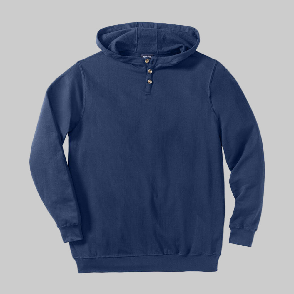 Navy Fleece Pullover Henley for men with 3-button placket — soft cotton-blend fleece pullover for casual wear.
