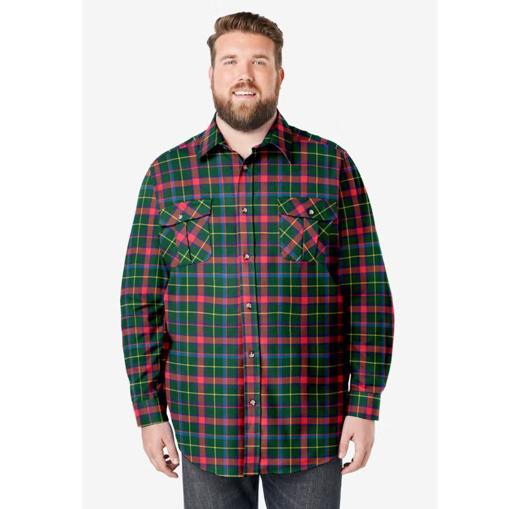 Holiday-themed multi plaid flannel shirt with chest pocket in Big & Tall sizing