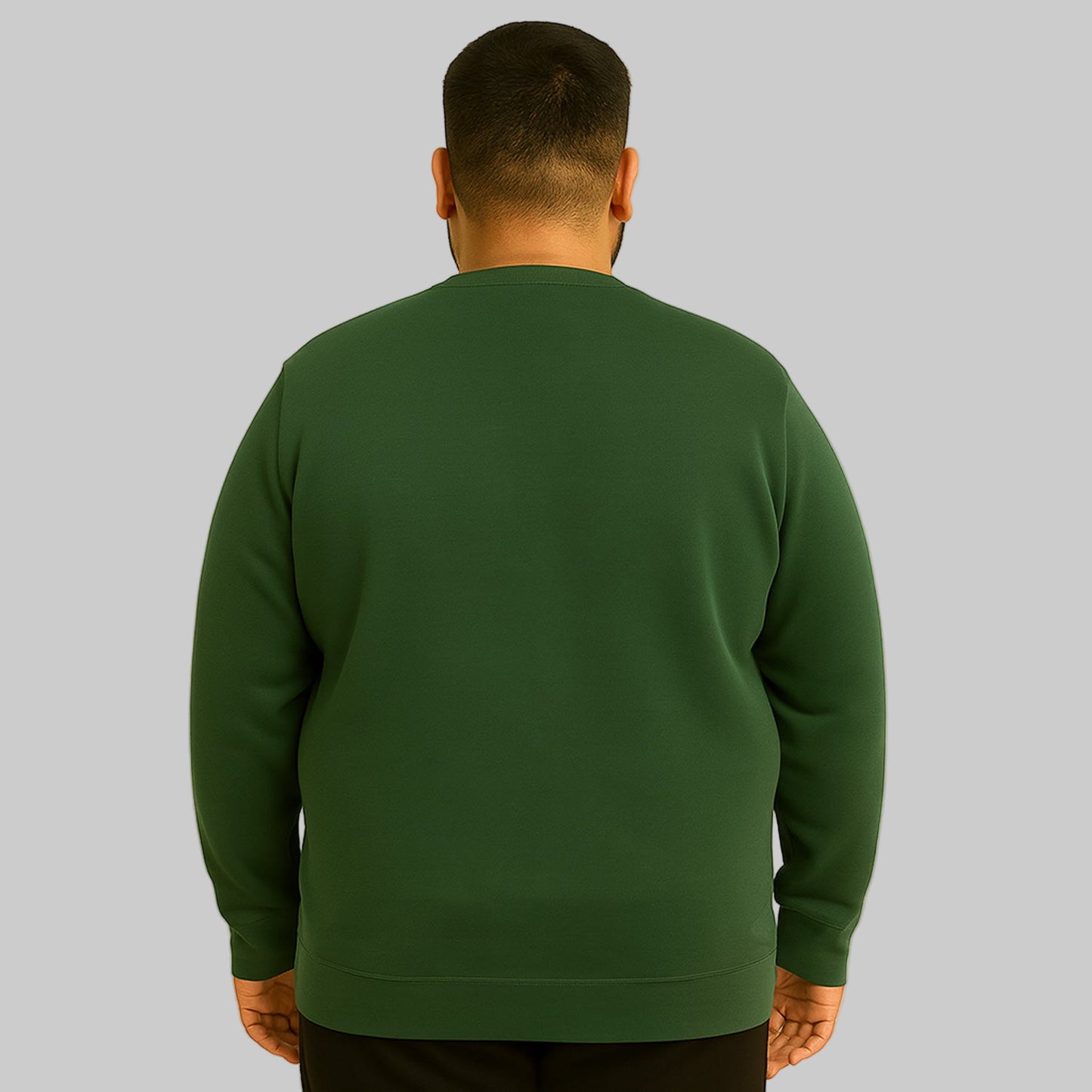 Hunter green athletic fleece crewneck sweatshirt with long sleeves, classic fit, and small vintage-style logo displayed on a studio background.