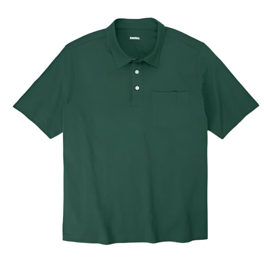 Hunter Green Big & Tall Jersey Polo Shirt with Chest Pocket and Button Placket