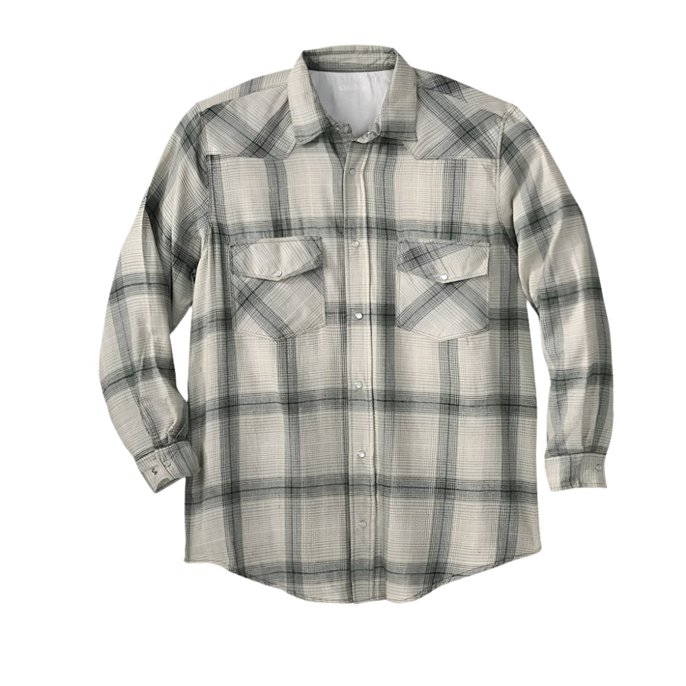 Hunter green ombre flannel shirt with snap front, chest pockets, and classic collar — in a relaxed fit.
