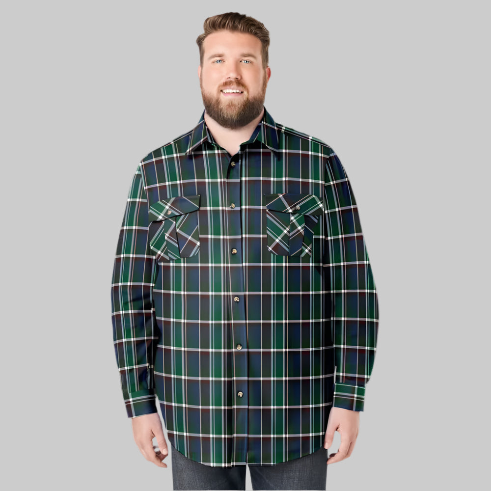 Hunter green plaid flannel shirt with chest pockets in Big & Tall relaxed fit