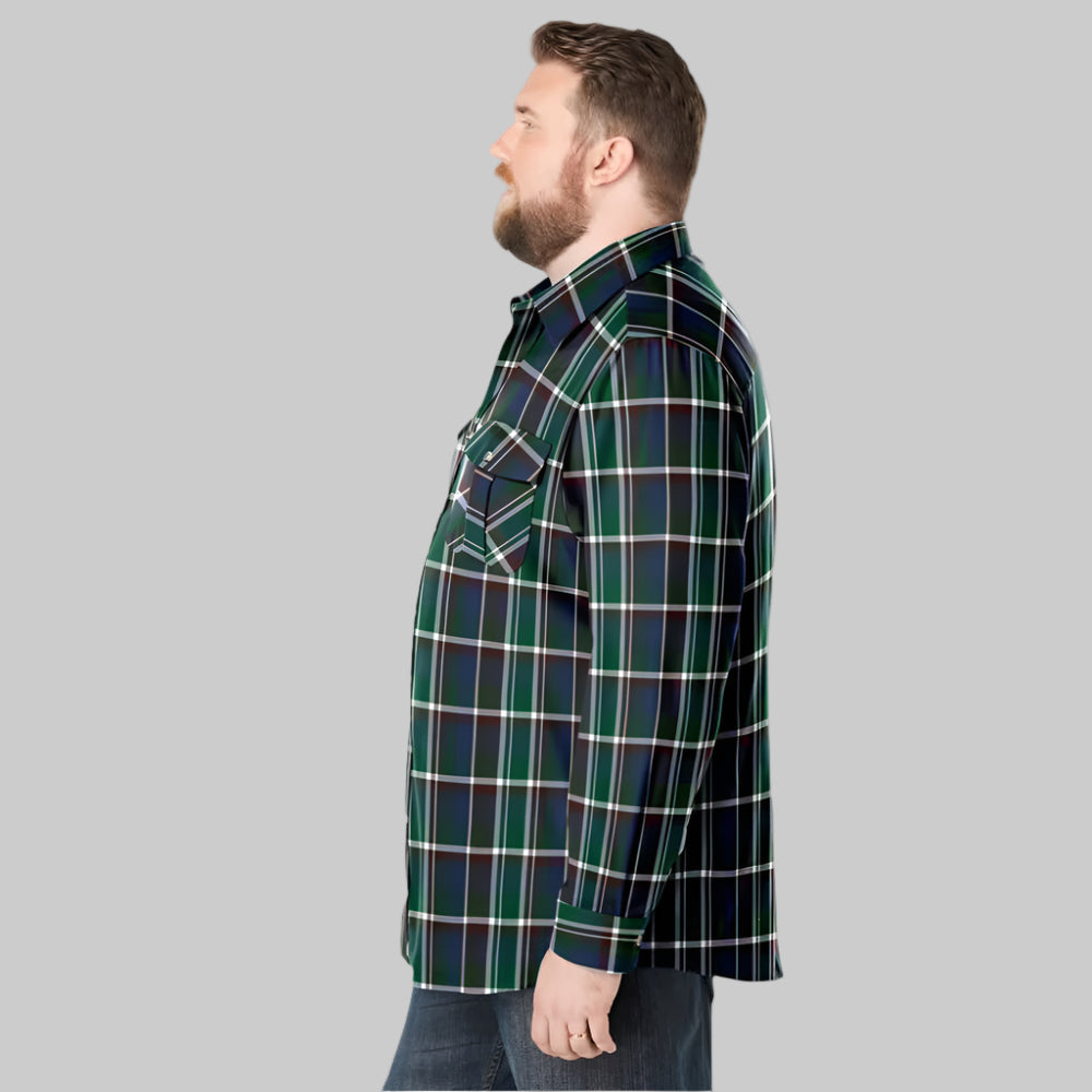Hunter green plaid flannel shirt with chest pockets in Big & Tall relaxed fit