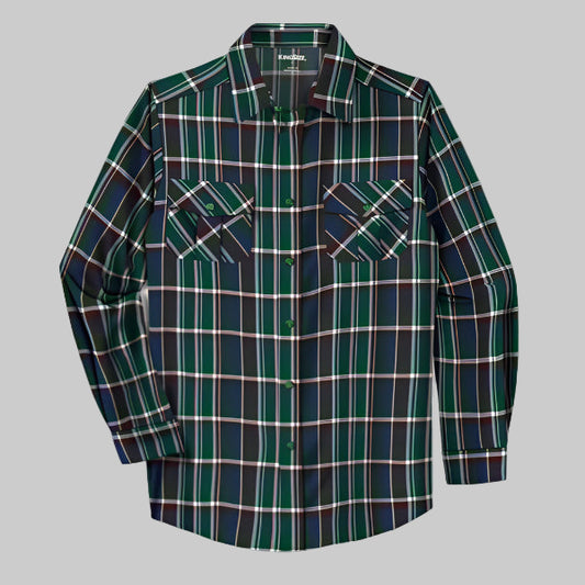 Hunter green plaid flannel shirt with chest pockets in Big & Tall relaxed fit