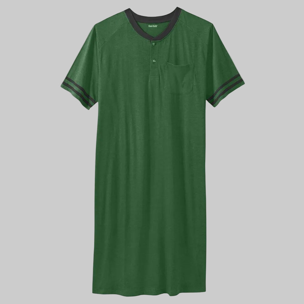 Plus size short sleeve Henley nightshirt with contrast collar and pocket