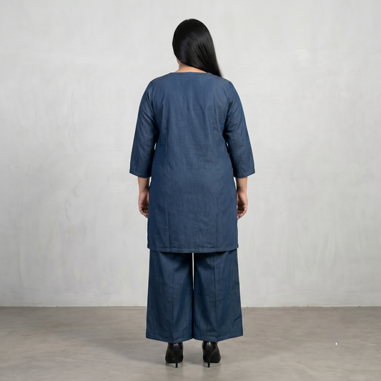 Indigo Blue Denim Co-Ord Set with Matching Top and Bottom for Casual Wear