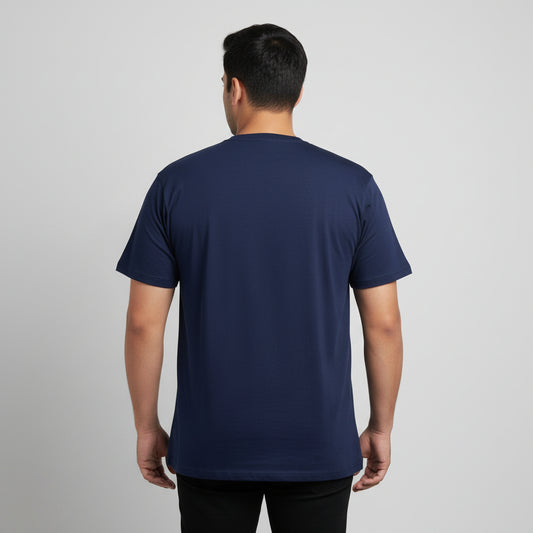 Midnight navy essential crewneck t-shirt in soft cotton fabric for plus-size men, classic fit everyday basic